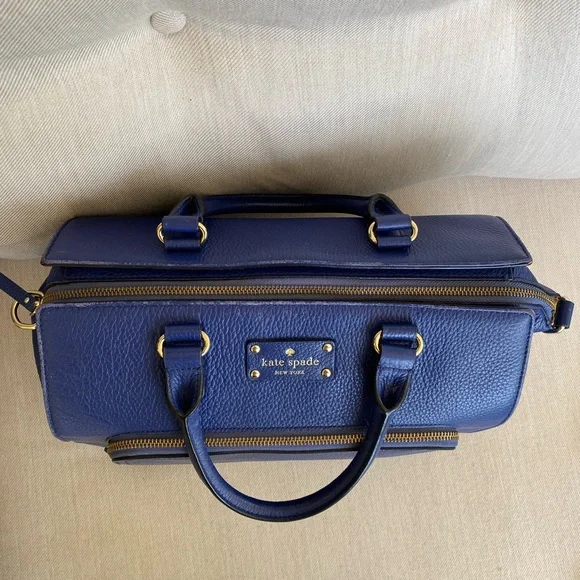 GENTLY LOVED Kate Spade blue pebble grain leather satchel with shoulder strap - Picture 10 of 12